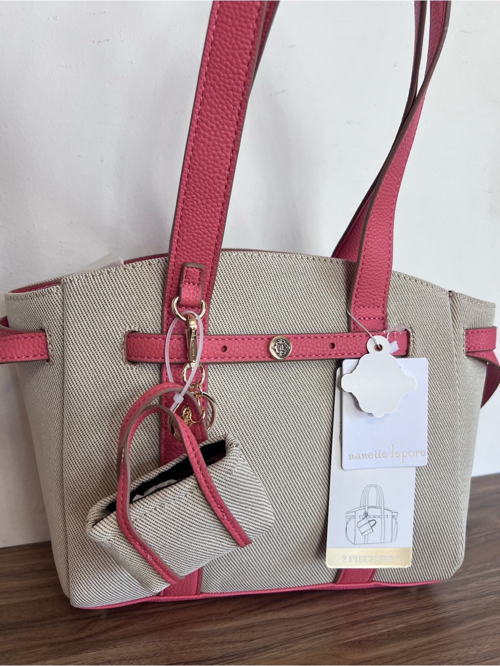 Nanette Lepore Beige and Pink Tote Bag